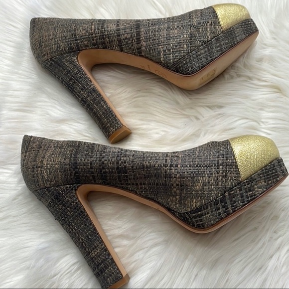 ⚜️New CHANEL Beautiful Tweed Cap Toe Platform Shoes Pumps 39.5 Authenticated - Picture 3 of 16